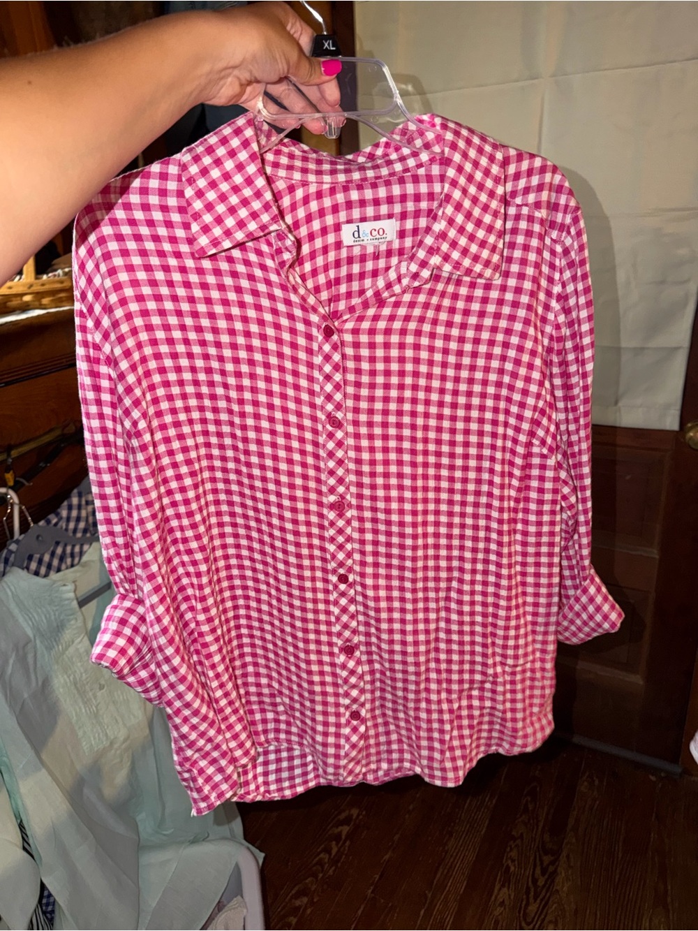 d&co Pink Gingham Button-Up Blouse